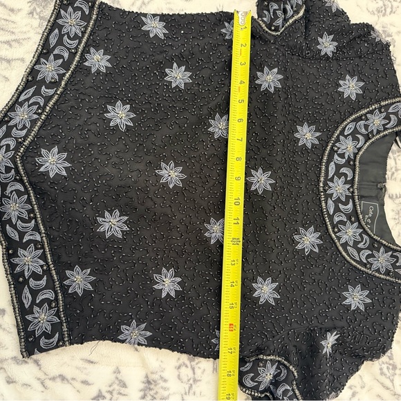 Vintage Cote d’Azur Black Beaded Top | Silk Floral Embroidery - Picture 13 of 15